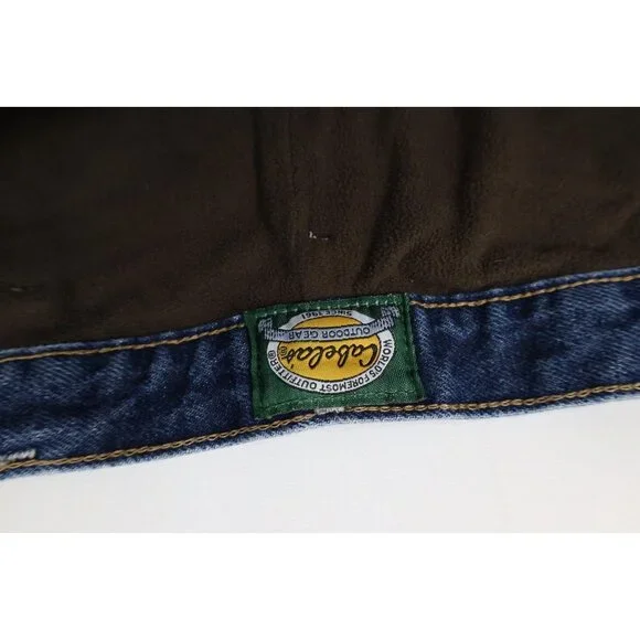 Vintage Cabelas Mens 36x32 Faded Fleece Lined Wide Leg Denim Jeans Blue Cotton